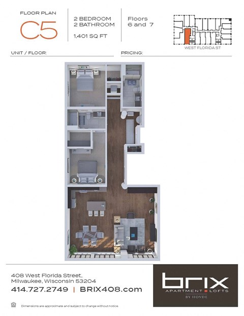 Floor plan for 2 beds, 2 baths, 1401 sqft